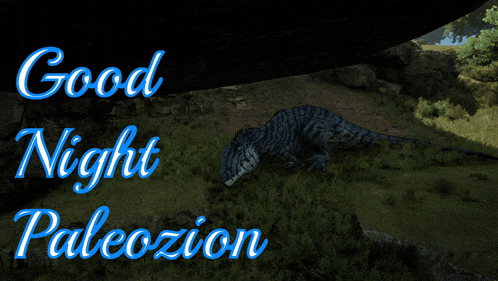 a picture of a dinosaur with the words " good night paleozion " written above it