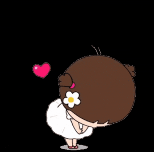 a cartoon girl with a flower in her hair and the words " terima kasih " below her