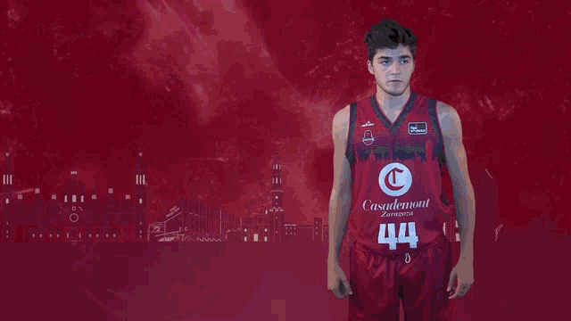 a basketball player named javier garcia is wearing a number 44 jersey