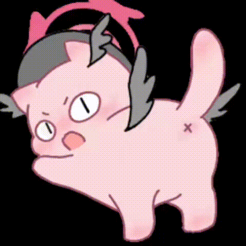 a cartoon drawing of a pink cat with wings and a x on its butt