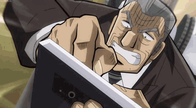 a cartoon of a man holding a piece of paper with a circle on it