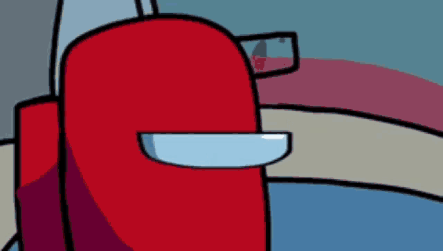 a red among us character is wearing glasses and has a visor on his face .