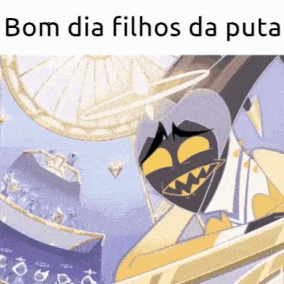 a cartoon character with the words bom dia filhos da puta below it