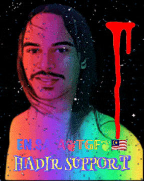 a picture of a man with long hair and a mustache with the words ' kadir support ' written on it
