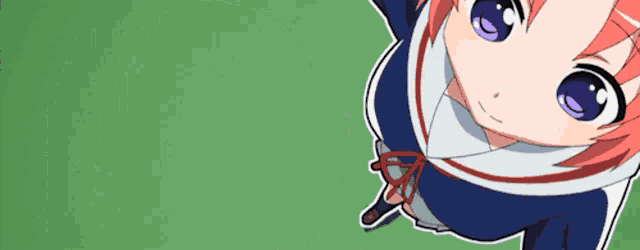 a girl with orange hair and blue eyes is looking up