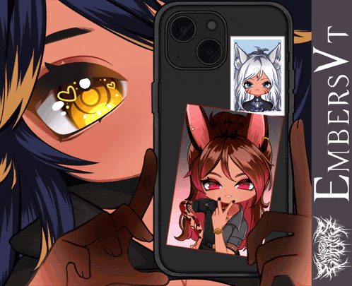 a phone with a picture of a girl on it and the word embers on the bottom