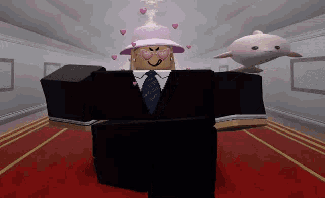 a cartoon character wearing a pink hat and sunglasses