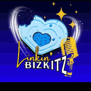 a logo for linkin bizkitz with a blue heart and a microphone