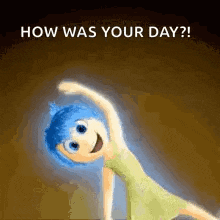 a cartoon girl with blue hair is doing a yoga pose .