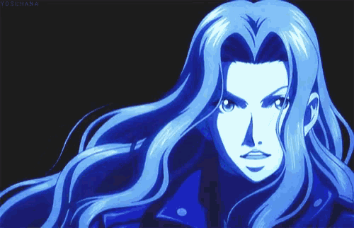 a drawing of a woman with long blue hair and the name ydsuhana at the bottom
