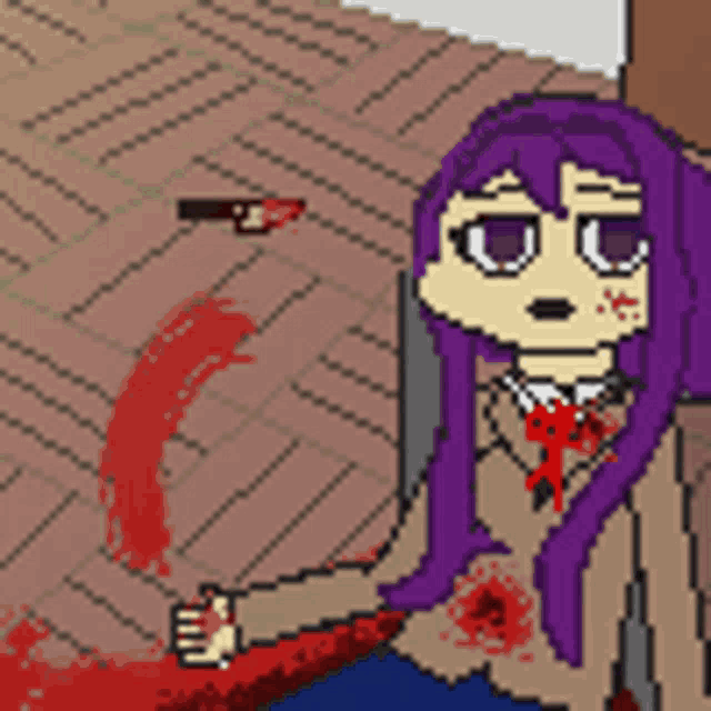 a pixel art drawing of a girl holding a gun