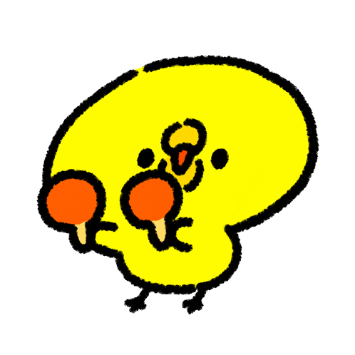 a cartoon drawing of a yellow chicken holding two orange ping pong rackets