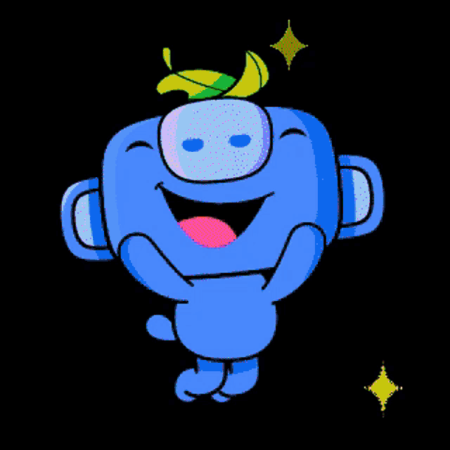 a cartoon character is laughing with a feather on its head