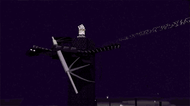an ender dragon is flying over a dark tower
