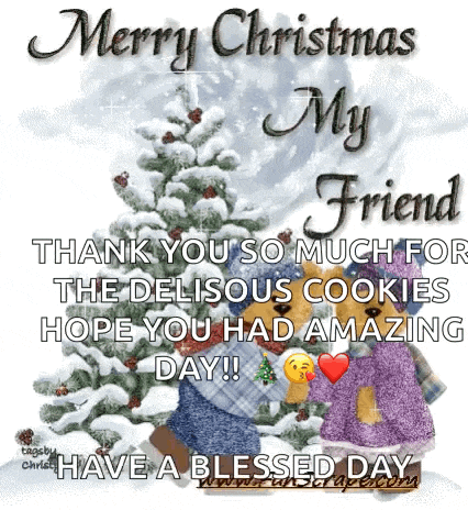 merry christmas my friend thank you so much for the delisous cookies hope you had amazing day ! have a blessed day !