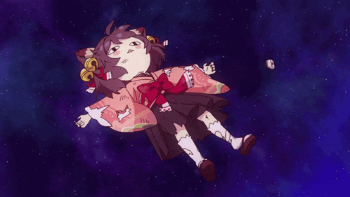 a girl in a kimono is floating in the air