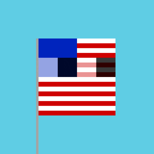 a pixel art of an american flag with a blue background