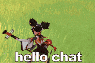 a cartoon explosion with the words hello chat written in white