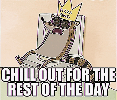 a cartoon of a raccoon wearing sunglasses and a pizza king crown