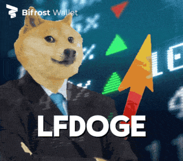 a dog wearing a suit and tie with the word lfdoge below