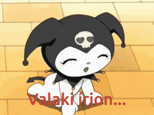 a cartoon character with a skull on his head and the words valakirjon written in red