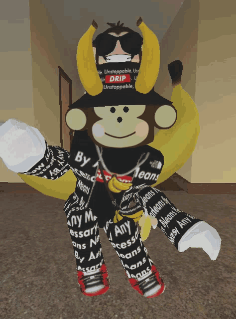 a monkey wearing a hat that says unstoppable drip on it