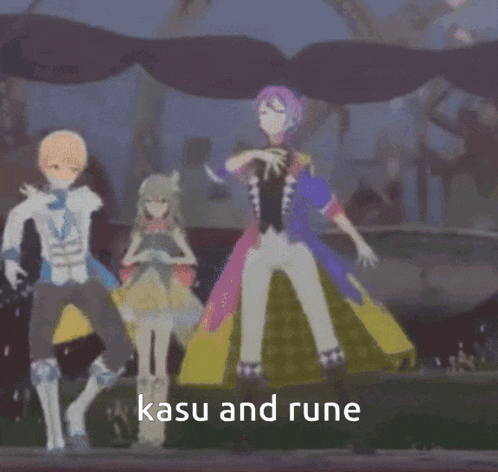 a group of anime characters are dancing on a stage in a video game .