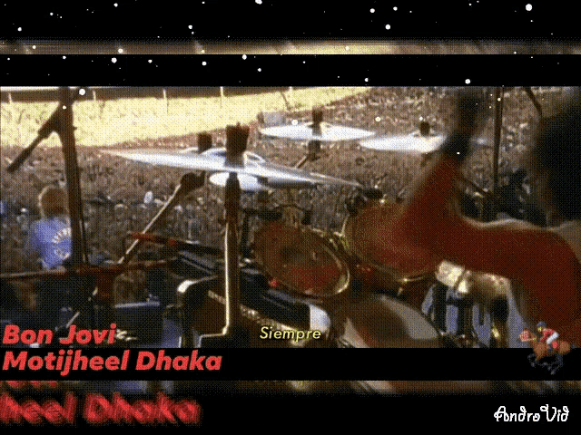 a man playing drums in front of a crowd with the words siempre motijheel dhaka on the bottom