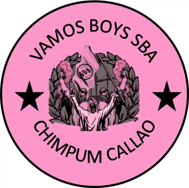 a logo for vamos boys sba chimpum callao shows a man holding a flag