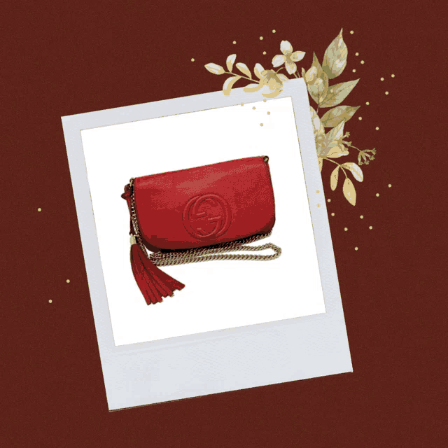 a picture of a red gucci purse on a chain