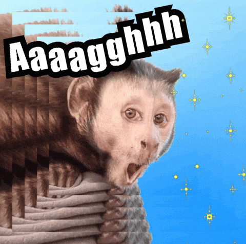 a monkey with a surprised look on its face is surrounded by stars and says aaaaghhhh