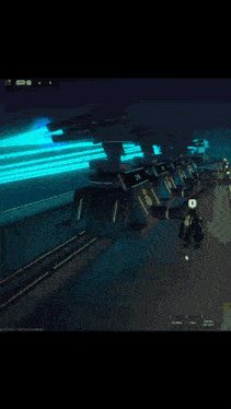a screenshot of a video game with a blue light coming out of a machine