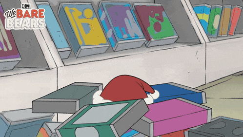 a cartoon of a bear wearing a santa hat with the words we bare bears on the bottom