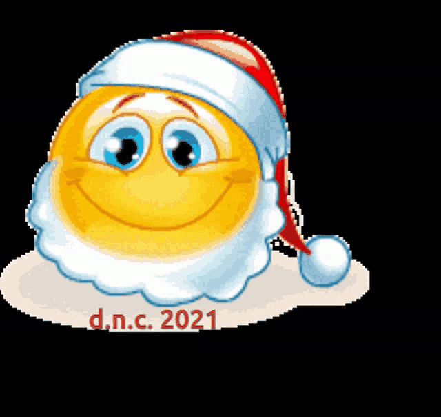a smiley face wearing a santa hat with the year 2021