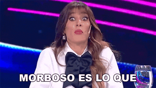 a woman in a bow tie is making a funny face and says morboso es lo que .