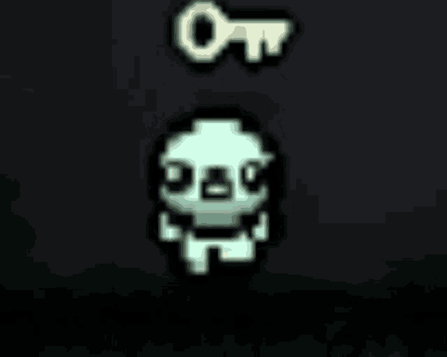 a pixel art of a ghost with a key above it .