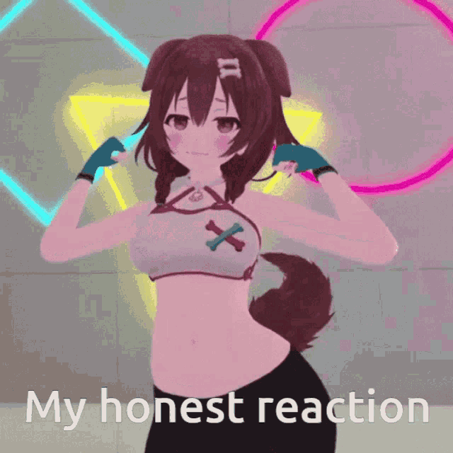 a picture of a girl with a dog tail and the words " my honest reaction "