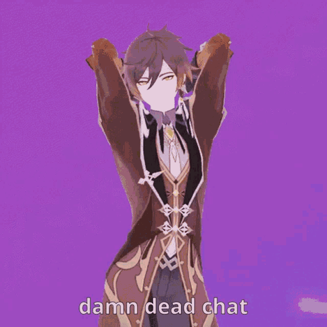 a cartoon character with a purple background and the words damn dead chat on the bottom
