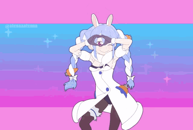 a cartoon drawing of a girl with bunny ears and braids