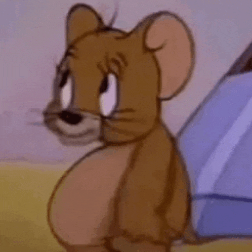 a close up of a cartoon mouse sitting next to a tent looking at the camera .