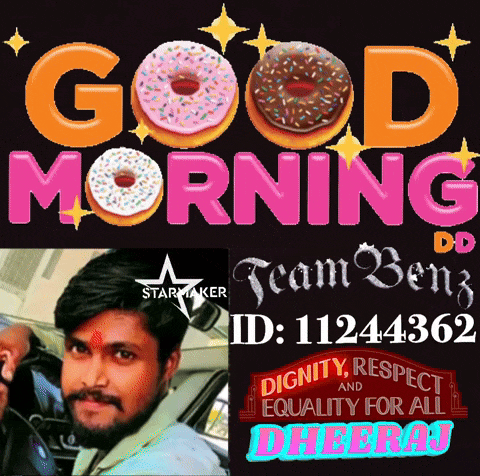 a picture of a man with a donut and the words good morning dd team benz