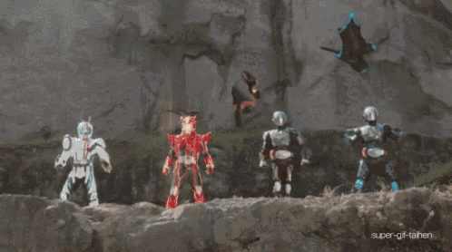 a group of robots are standing next to each other with super-gif-haken written in the bottom right corner