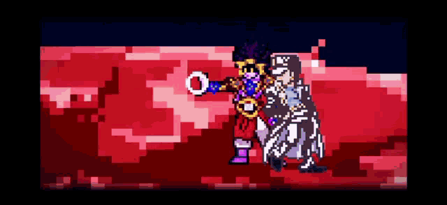 a pixel art drawing of a man holding a sword