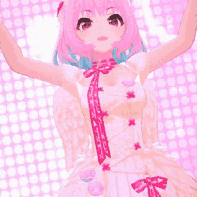 a girl with pink hair and blue hair is dancing