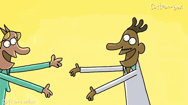 a cartoon of a man and a woman with cartoon-box written on the bottom right