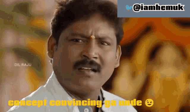 a man with a mustache is making a funny face with the words concept convincing ga unde below him