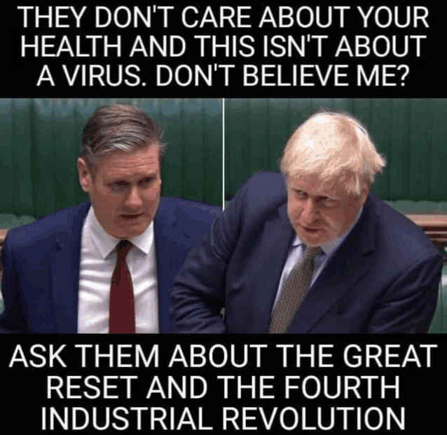 two men sitting next to each other with the caption " they don t care about your health and this isn 't about a virus