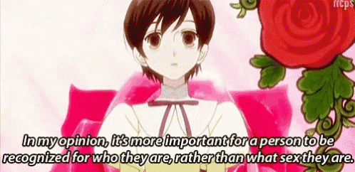 a girl is standing in front of a pink rose and says in my opinion