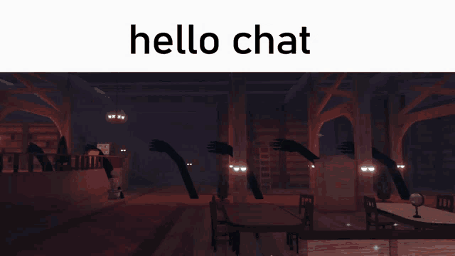 a picture of a room with the words " hello chat " on it