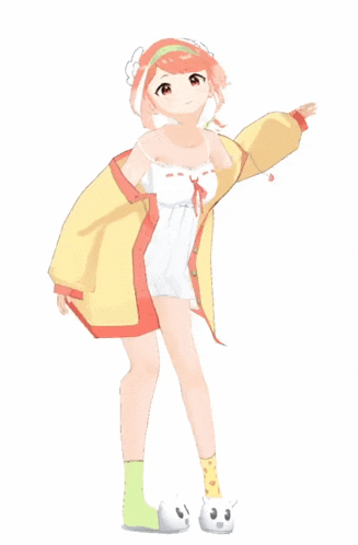 a 3d rendering of a girl wearing a yellow jacket and white shorts